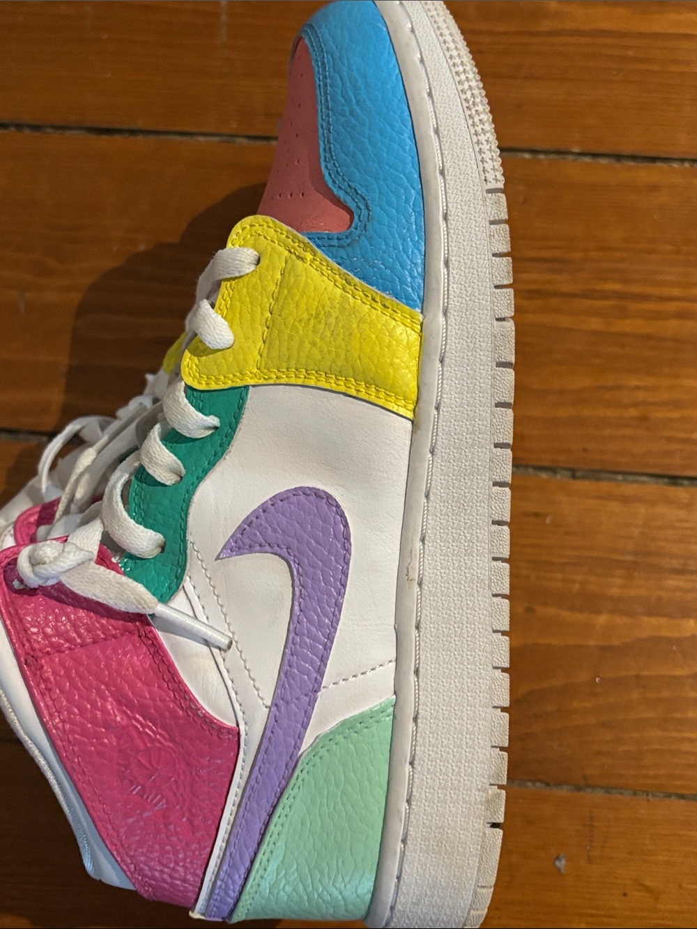 Nike Kids Multicolor Mid-Top Sneakers - White, Pink, Blue, Yellow, Green - Picture 7 of 11